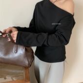 MZI 针织女宽松小心机上衣 时髦精bi备斜领露肩长袖 STUDIO秋季 新款