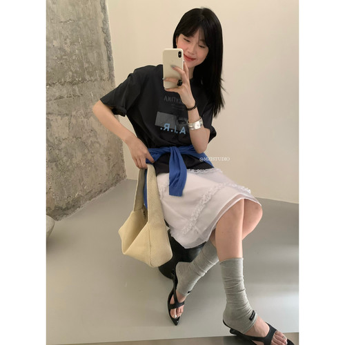MZI STUDIO十三行夏季印花休闲宽松圆领套头短袖T恤上衣女潮13987