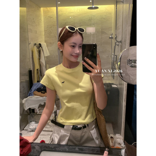 十三行YUANXI元熙-小马刺绣正肩T短袖T恤小个子休闲上衣女266121