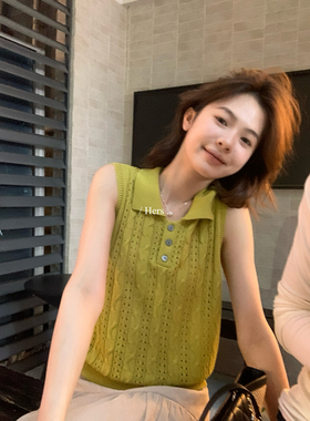 Hers-十三行夏上新韩标纯欲简约修身显瘦Polo针织背心上衣女08175