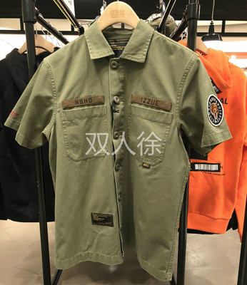 休闲刺绣徽章口袋工装男士衬衣