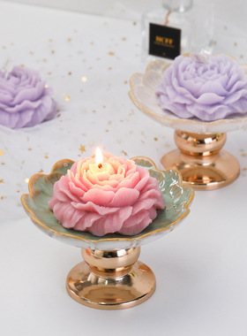 欧式轻奢高脚陶瓷供佛供神香薰蜡烛摆台家居摆件漫烛光晚餐