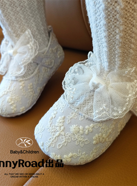 2024春季新款宝宝鞋公主鞋蕾丝绣花鞋白色粉色女宝软底布鞋透气