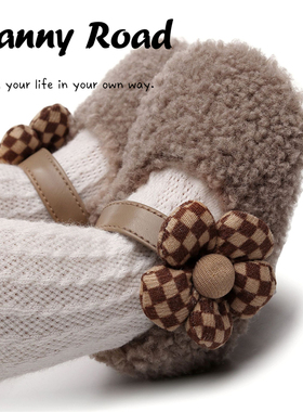 冬天新款宝宝鞋泰迪毛毛鞋公主鞋防滑牛筋底半胶底女宝0-1岁保暖