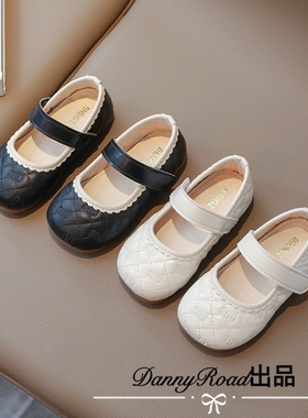 女童皮鞋小香风新款软底公主风魔术贴儿童大童豆豆鞋时尚黑白色