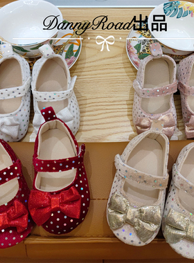 秋季新款公主鞋丝绒红色闪闪生日鞋圣诞鞋0-1岁女宝软底防滑酒红