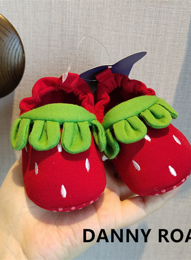 秋季新款宝宝鞋草莓鞋大红色粉色布鞋不掉松紧带学步鞋软底女宝