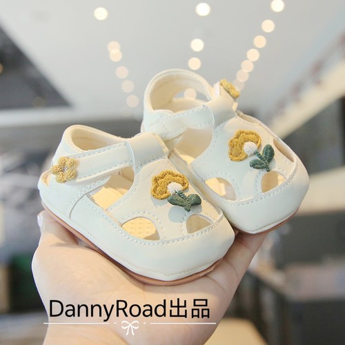 婴儿包头凉鞋女宝夏季软底学步鞋15-19码透气防踢魔术贴小花刺绣
