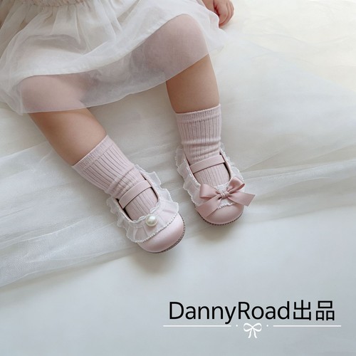 春秋新款婴儿鞋蝴蝶结绸缎花边珍珠公主鞋软底防滑女宝宝学步鞋