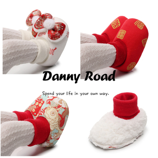 冬季新款新年鞋宝宝鞋软底加厚加绒不掉鞋过年红色福鞋喜庆中国风