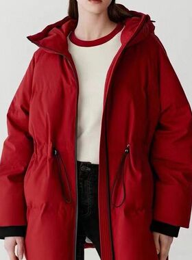 IC小禾女装2025冬季新款薄丝毛精纺色新年红色羽绒服外套女