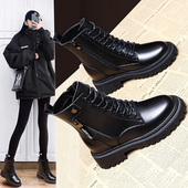 厚底今年流行 真皮马丁靴女靴子2025新款 秋冬加绒爆款 黑粗跟短靴