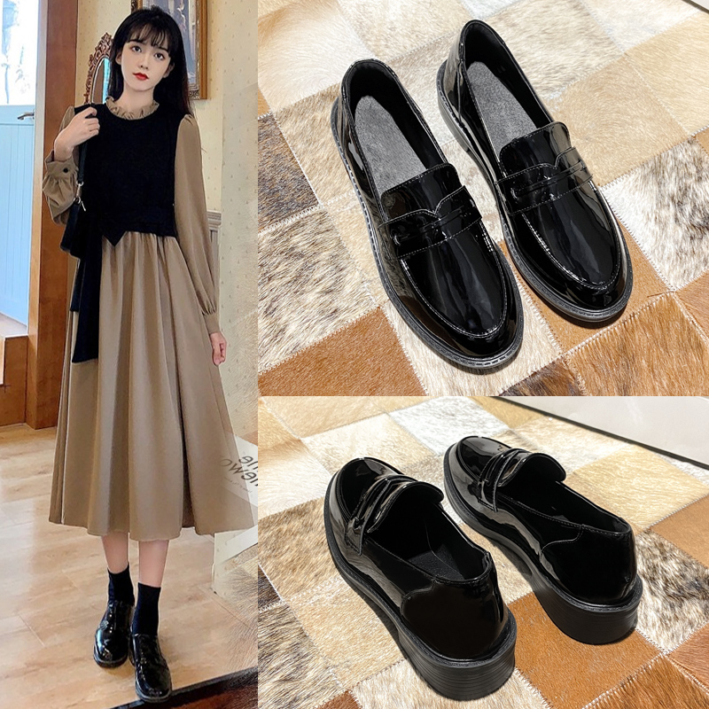 英伦风秋冬ins潮黑色乐福鞋