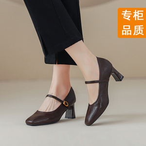 羊皮~高跟鞋女2025春秋新款气质复古软底皮鞋玛丽珍女鞋粗跟单鞋