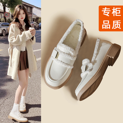 真皮加绒保暖小皮鞋羊羔绒~