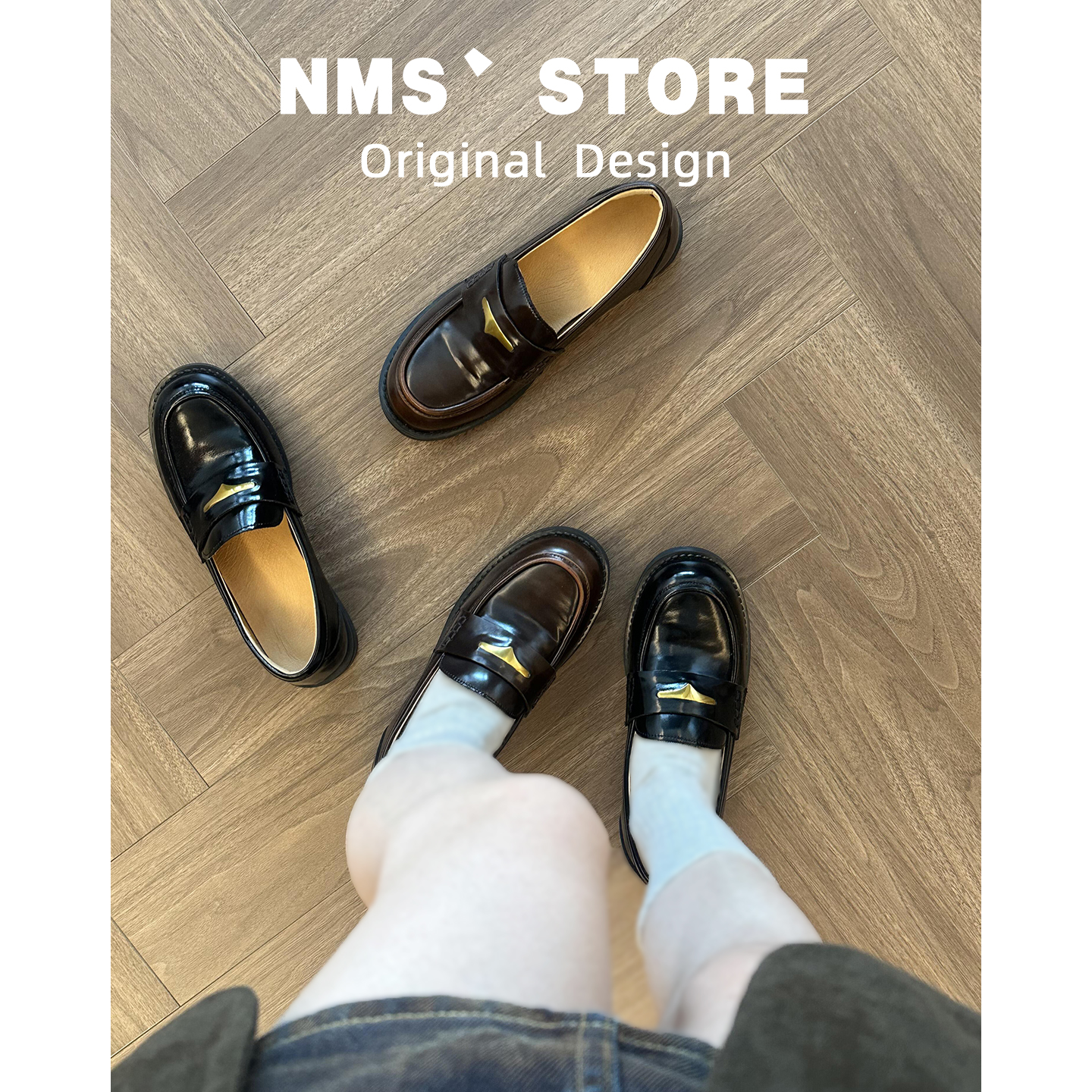 真皮~复古一脚蹬乐福鞋女厚底