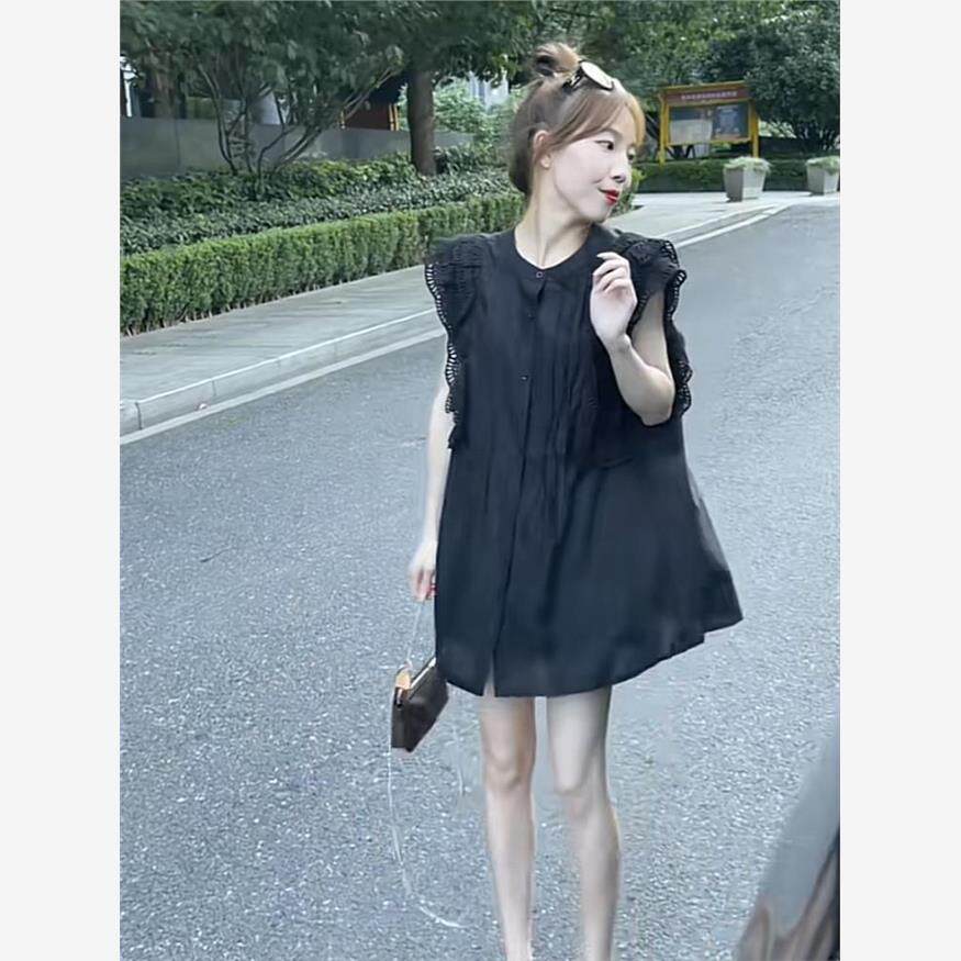 网红爆款雪纺飞飞袖衬衫女夏季独特气质设计感别致上衣法式娃娃衫