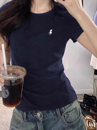 100%纯棉240G简约设计感正肩短袖t恤女夏季修身短款上衣