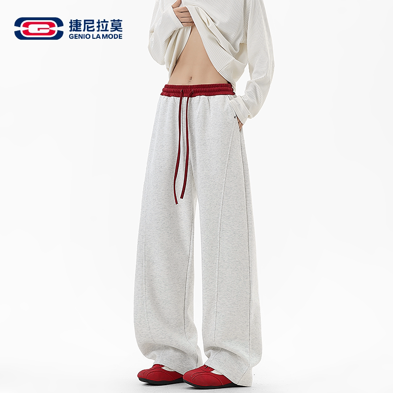 捷尼拉莫美式撞色弯刀直筒裤男女图片
