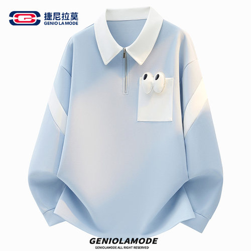捷尼拉莫秋季少年感长袖Polo衫男