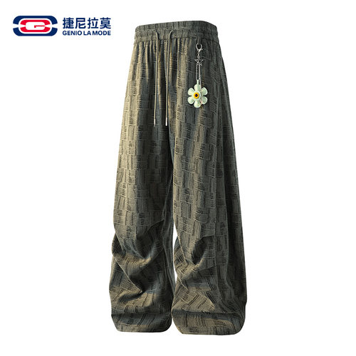捷尼拉莫美式格纹直筒裤男女夏季