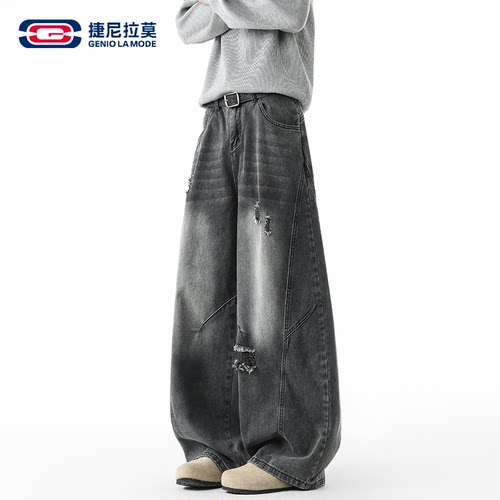 捷尼拉莫美式水洗弯刀裤男夏季