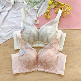 无磁无钢圈薄BC杯内衣女聚拢收副乳大胸显小性感文胸蕾丝防下垂