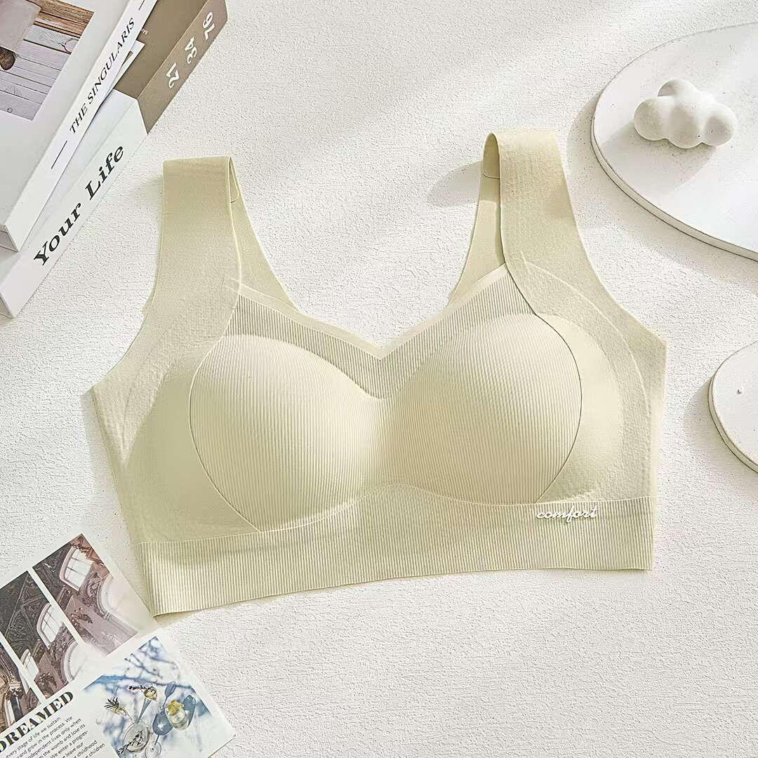 夏季背心薄舒适聚拢美背上托防下垂文胸纯色按摩胸垫运动睡眠内衣