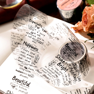 时光书稿原创复古风黑白手写英文PET手帐胶带贴纸整卷简约ins手账