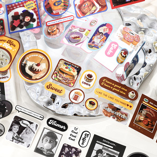 美味特派员合成纸已切膜整卷胶带韩系美式复古甜品咖啡手帐素材贴