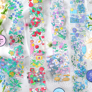 不思议植物园防水PET水晶油墨长循环整卷胶带植物水果手帐素材贴