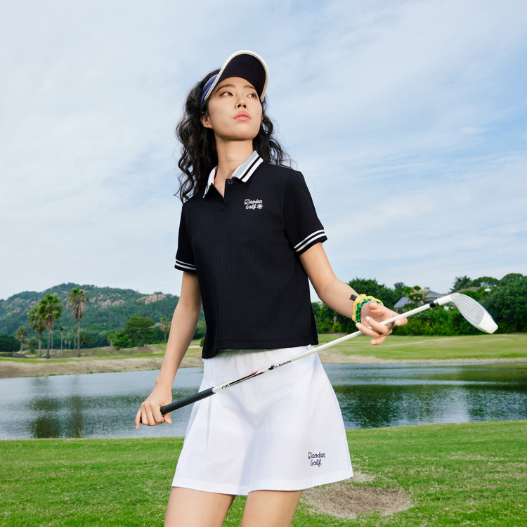 乔丹质燥2026年夏季女时尚运动短袖T恤衫QDLHS2262196条纹翻领短T