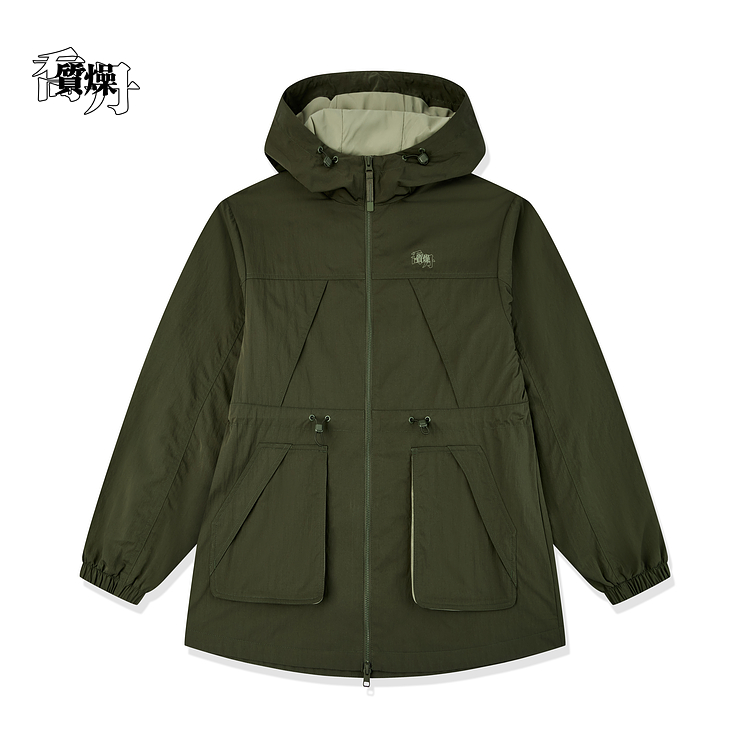 乔丹2026春款QDLFD2261231加厚梭织户外防风保暖连帽经编绒风衣