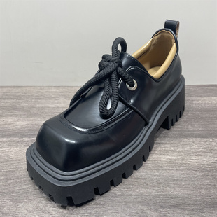 复古松糕大头鞋 女英伦风方头百搭乐福鞋 女 处理真皮厚底小皮鞋 断码