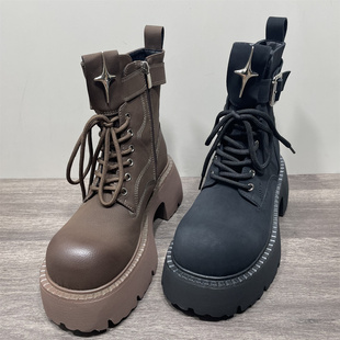 加绒小个子增高靴子 新款 断码 处理厚底粗跟马丁靴女英伦风短靴冬季