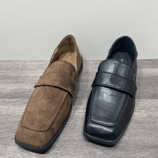 休闲一脚蹬低跟乐福单鞋 女韩版 处理复古方头小众英伦风小皮鞋 断码