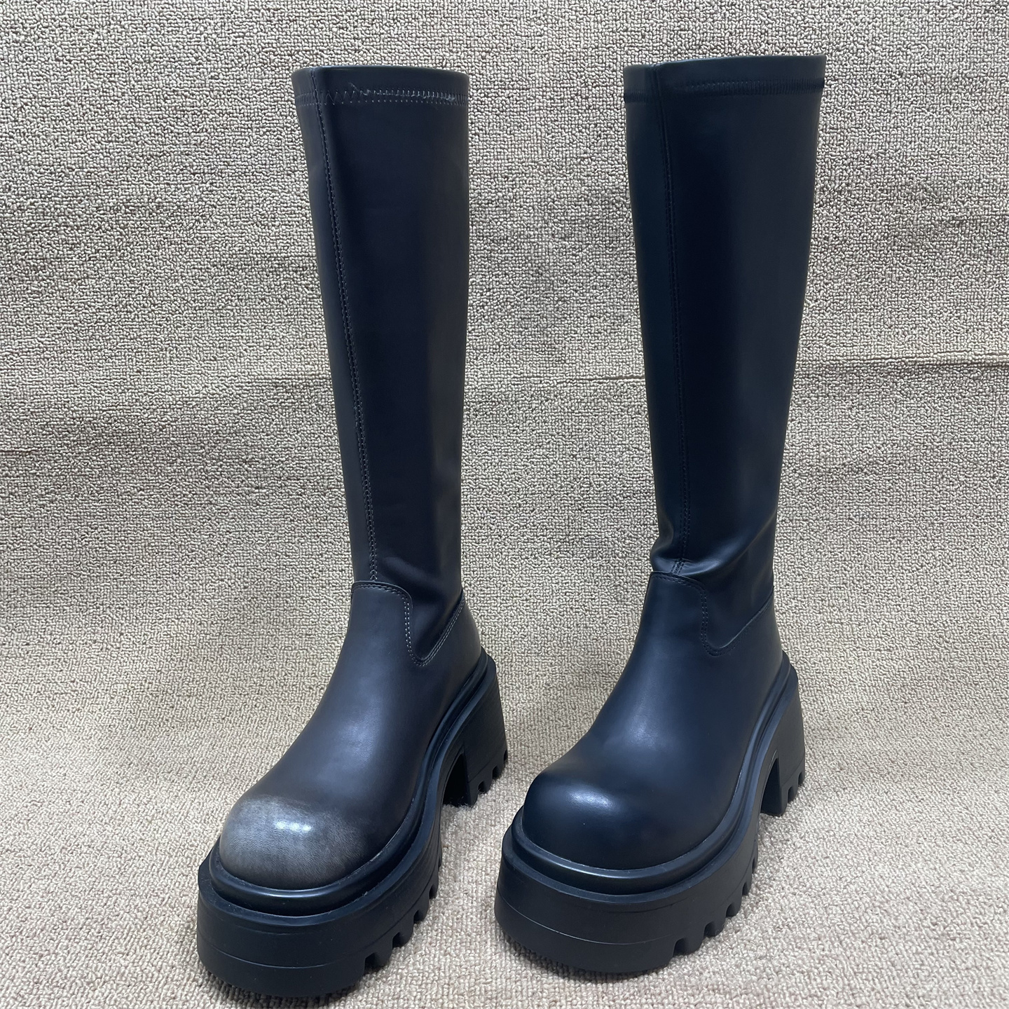 断码处理不过膝高筒骑士靴女秋冬新款弹力厚底瘦瘦靴高跟时尚长靴