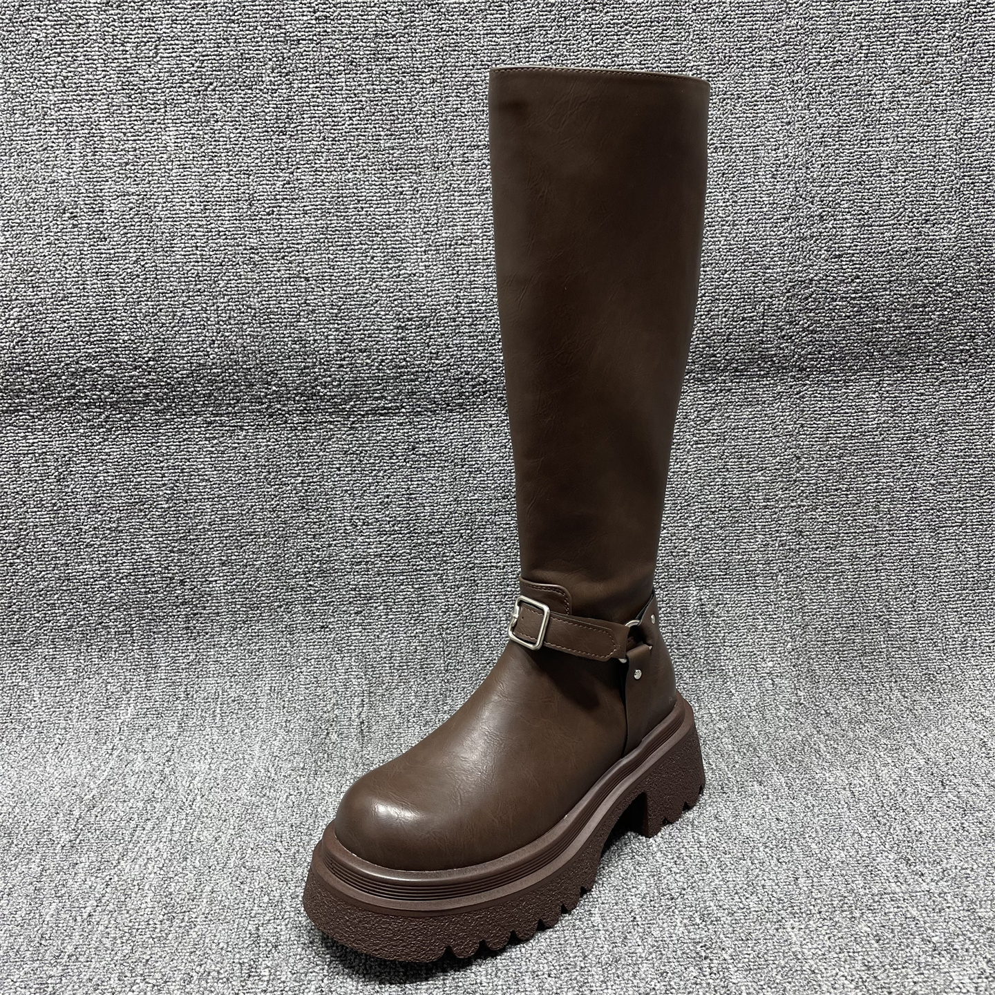 复古英伦风粗跟厚底长筒靴女