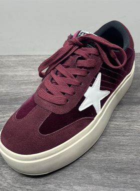 断码处理厚底德训鞋女2026春季新款丝绒星星真皮休闲红色板鞋女