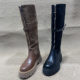 断码 百搭前拉链机车靴女 加绒时尚 处理厚底拼接保暖长筒靴冬季 新款