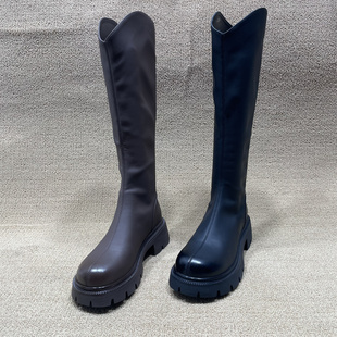 断码 单靴厚底靴子高筒骑士靴 处理后拉链不过膝长靴女长筒靴春秋款