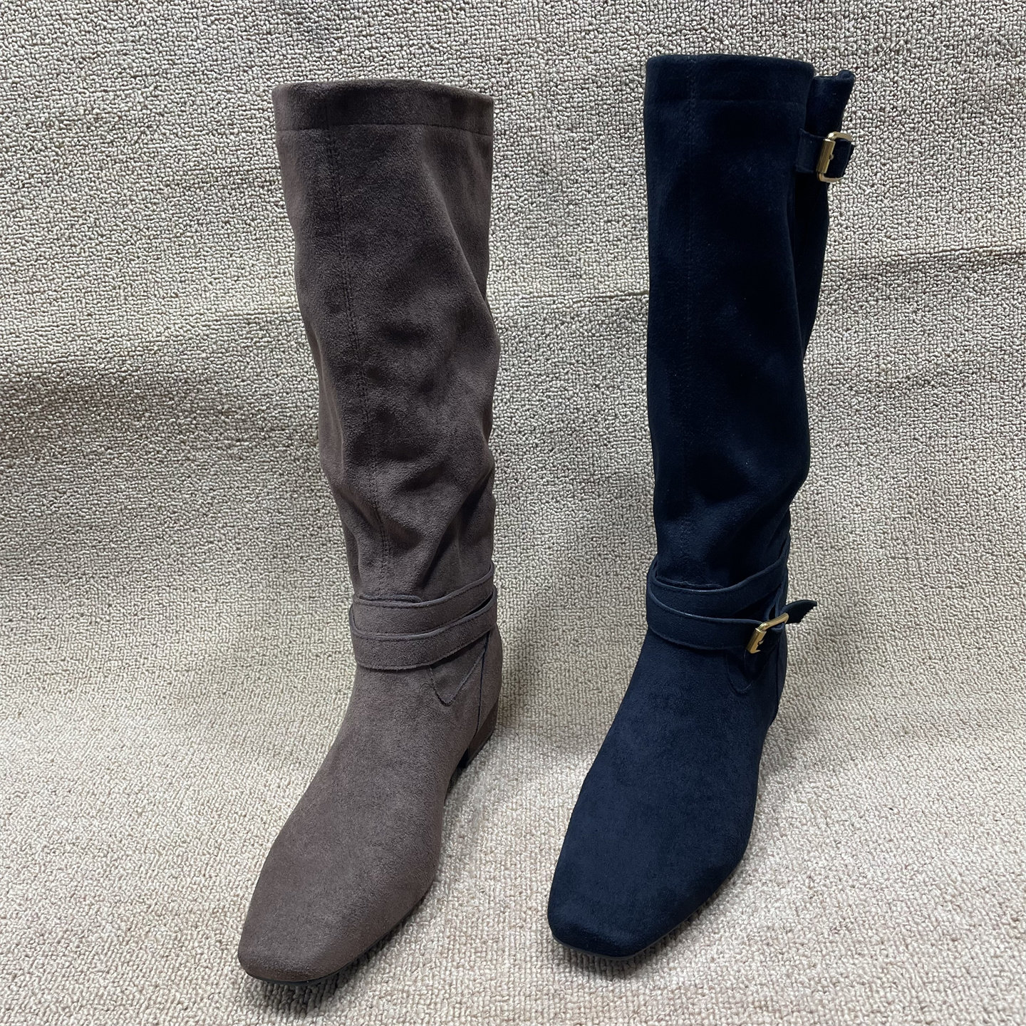 断码处理低跟皮带扣绒面不过膝长筒靴女秋冬新款显瘦显腿长高筒靴,女鞋,时装靴,淘宝优惠券,粉丝福利购,淘宝优惠卷