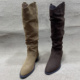 断码 复古堆堆靴女 法式 处理真皮不过膝长靴女粗跟长筒靴秋冬季 新款