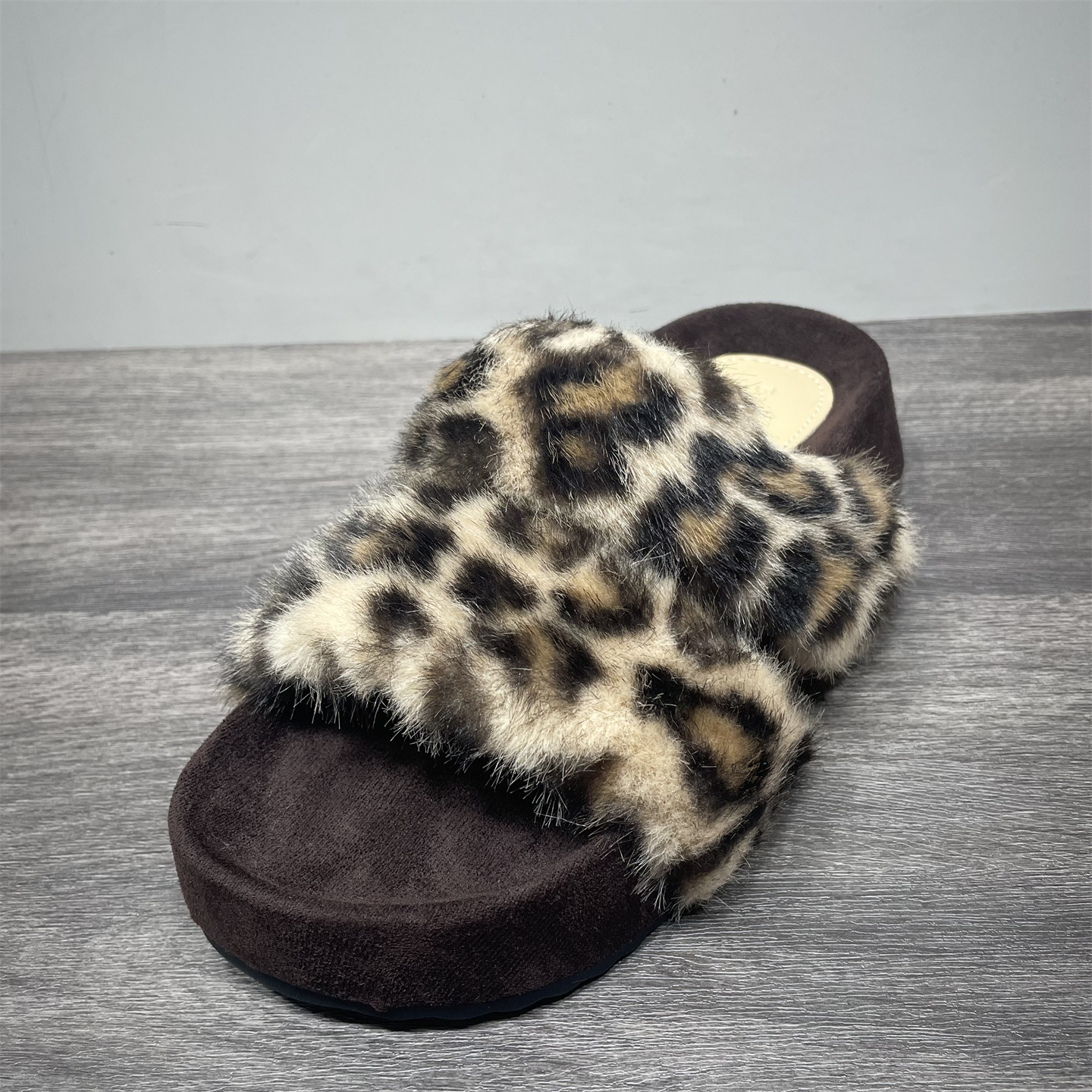 法式复古豹纹毛茸茸拖鞋女