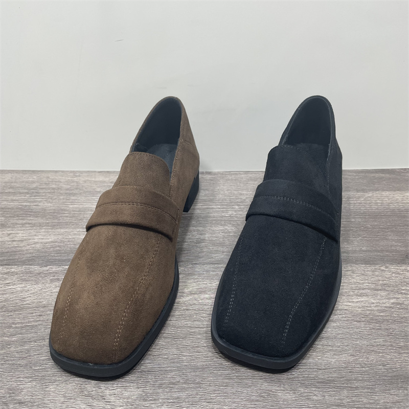 复古方头一脚蹬薄绒豆豆鞋