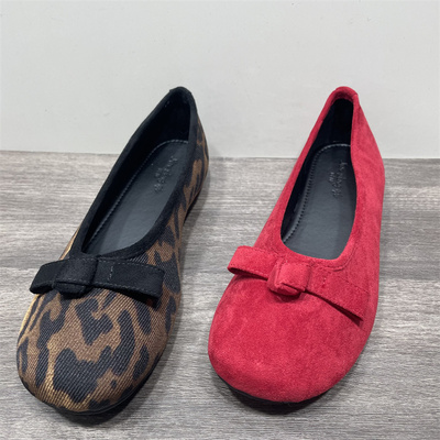 断码处理法式豹纹女鞋蝴蝶结