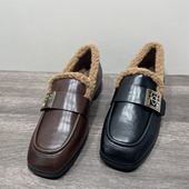 处理加绒保暖棉鞋 单鞋 毛毛鞋 女小皮鞋 断码 新款 乐福鞋 英伦风冬季 女