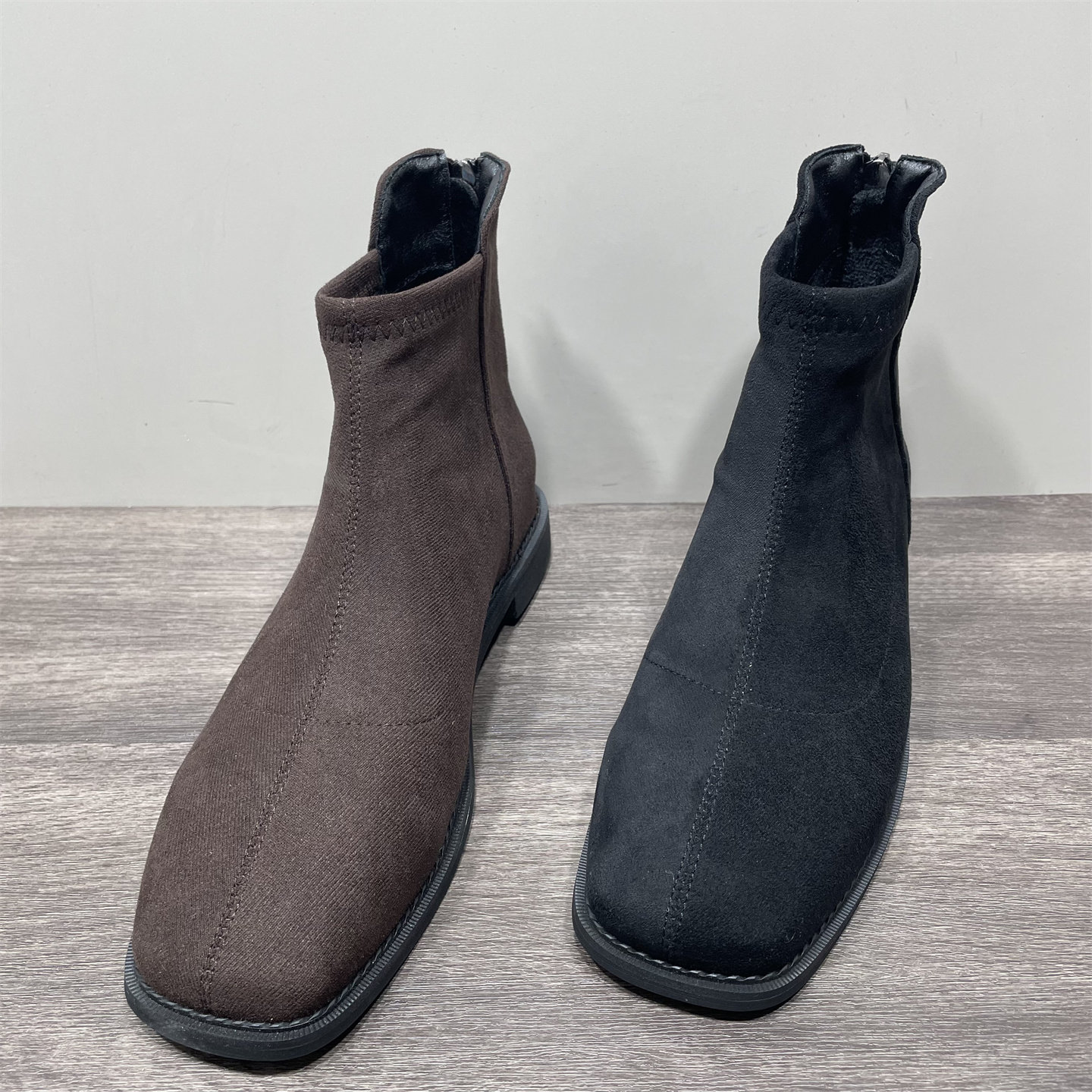 断码处理绒面短靴女平底冬季加绒韩版复古简约瘦瘦靴子方头短筒靴,女鞋,时装靴,淘宝优惠券,粉丝福利购,淘宝优惠卷