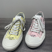 处理涂鸦个性 休闲鞋 真皮帆布鞋 断码 女系带做旧板鞋 时尚 小众星星鞋