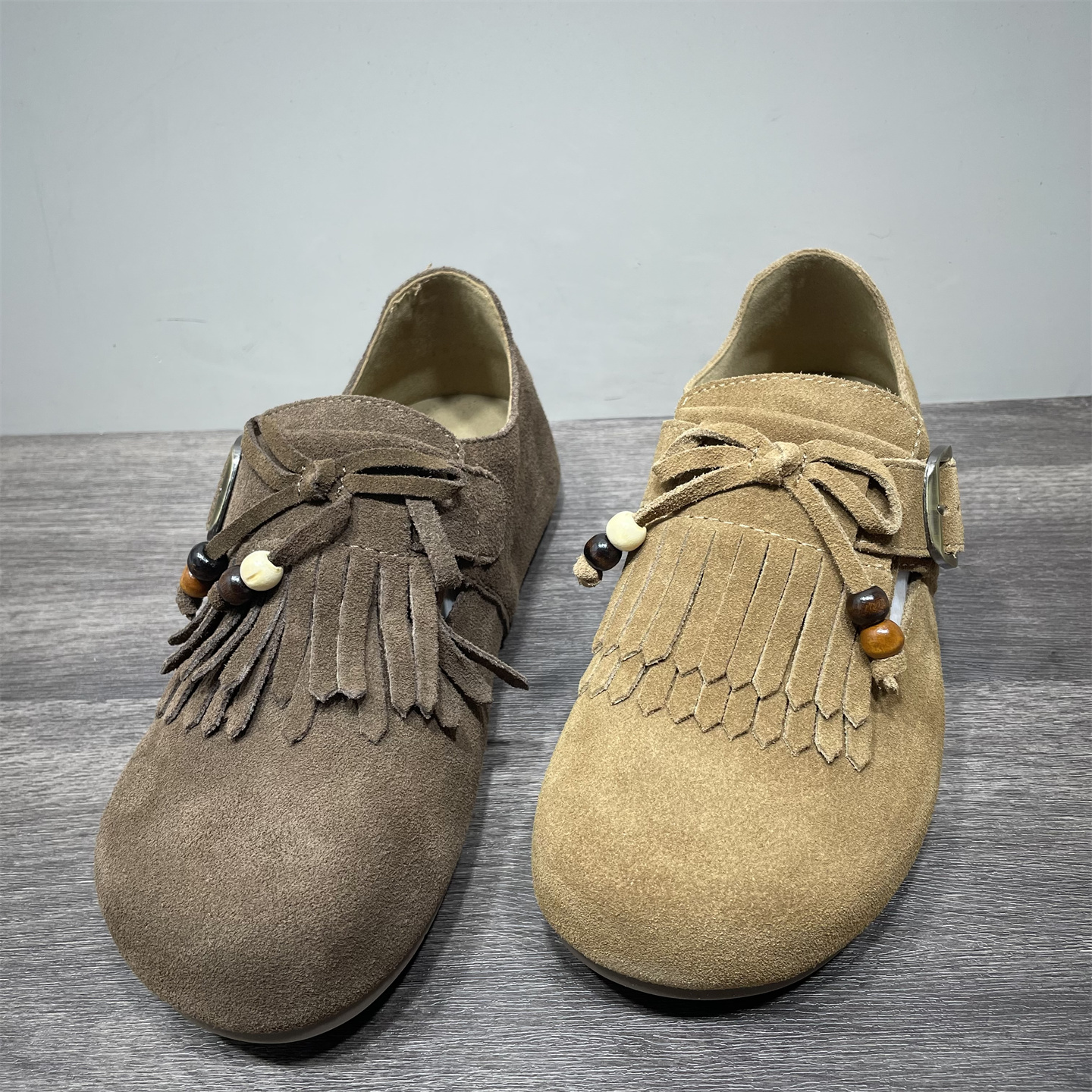 断码处理真皮流苏全包勃肯鞋女